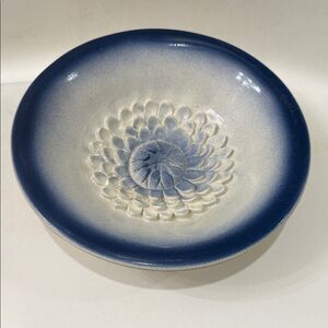 Eclipse Candle England Ceramic Bowl Blue Cream Raise Floral Design 10 In X 2 1/2